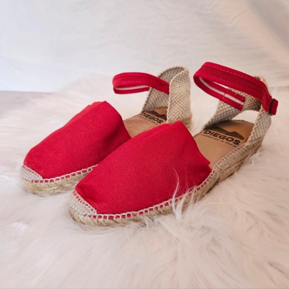 Diegos Classic Spanish Handmade Red Anklestrap Espadrilles for Women Size 37 NWT - Picture 2 of 15